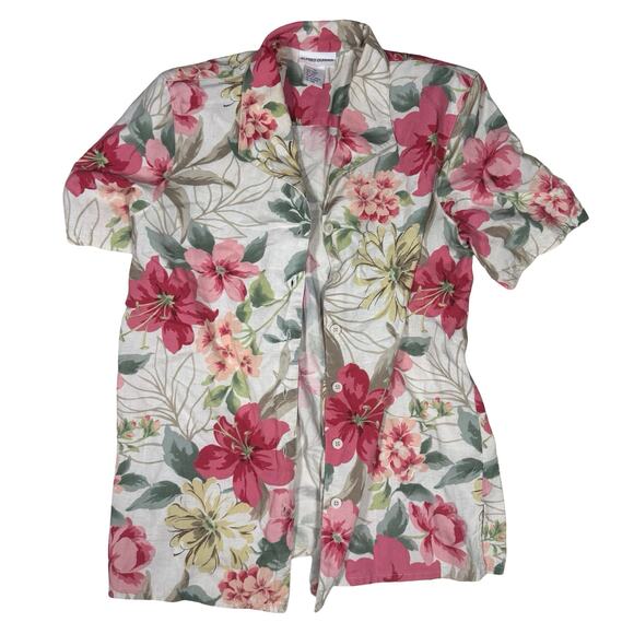 Alfred Dunner Size 10 Floral Hawaiian Shirt | Rayon Linen Vacation Blouse - Picture 4 of 9